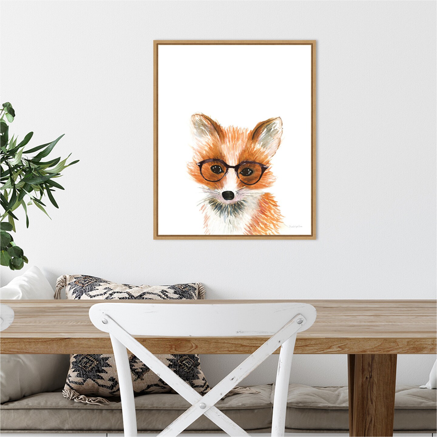 Fox in Glasses by Mercedes Lopez Charro Canvas Wall Art Print Framed