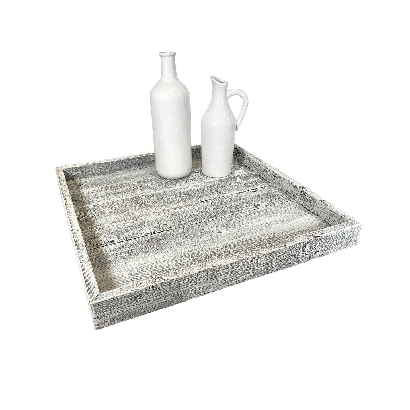 Rustic Farmhouse Reclaimed Wooden Ottoman Orangizing Serving Tray