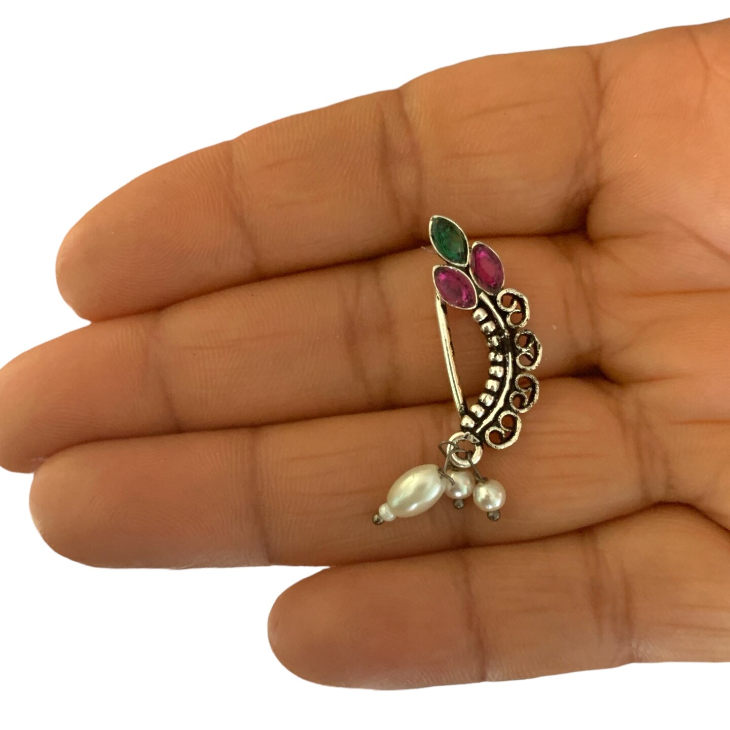 Clip On Oxidized German Silver Nath, Marathi Nath, Nosepin, Snap On