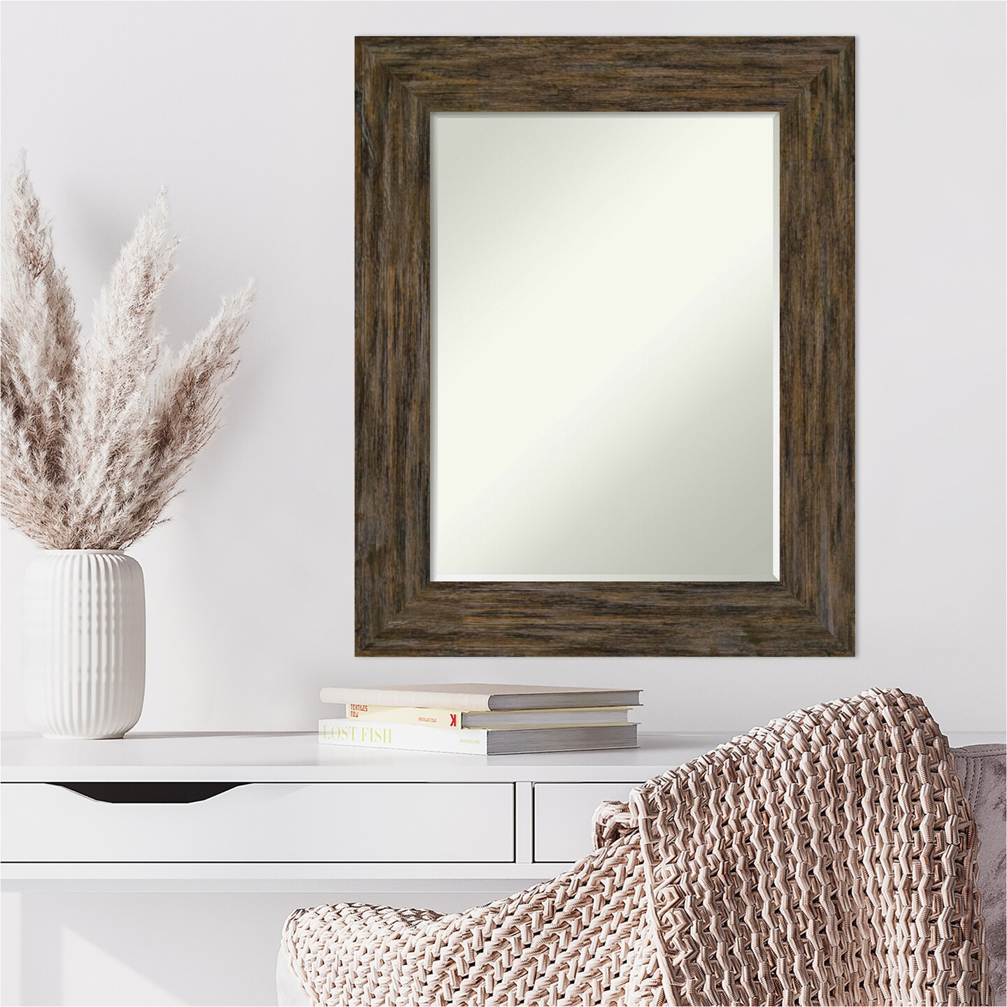 Petite Bevel Wood Wall Mirror, Fencepost Frame