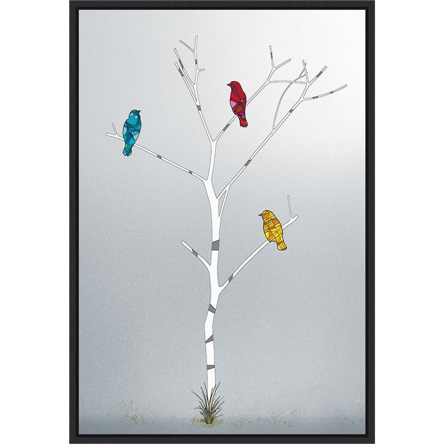 Three In A Tree (Birds) by Marvin Pelkey 16-in. W x 23-in. H. Canvas Wall Art Print Framed in Black