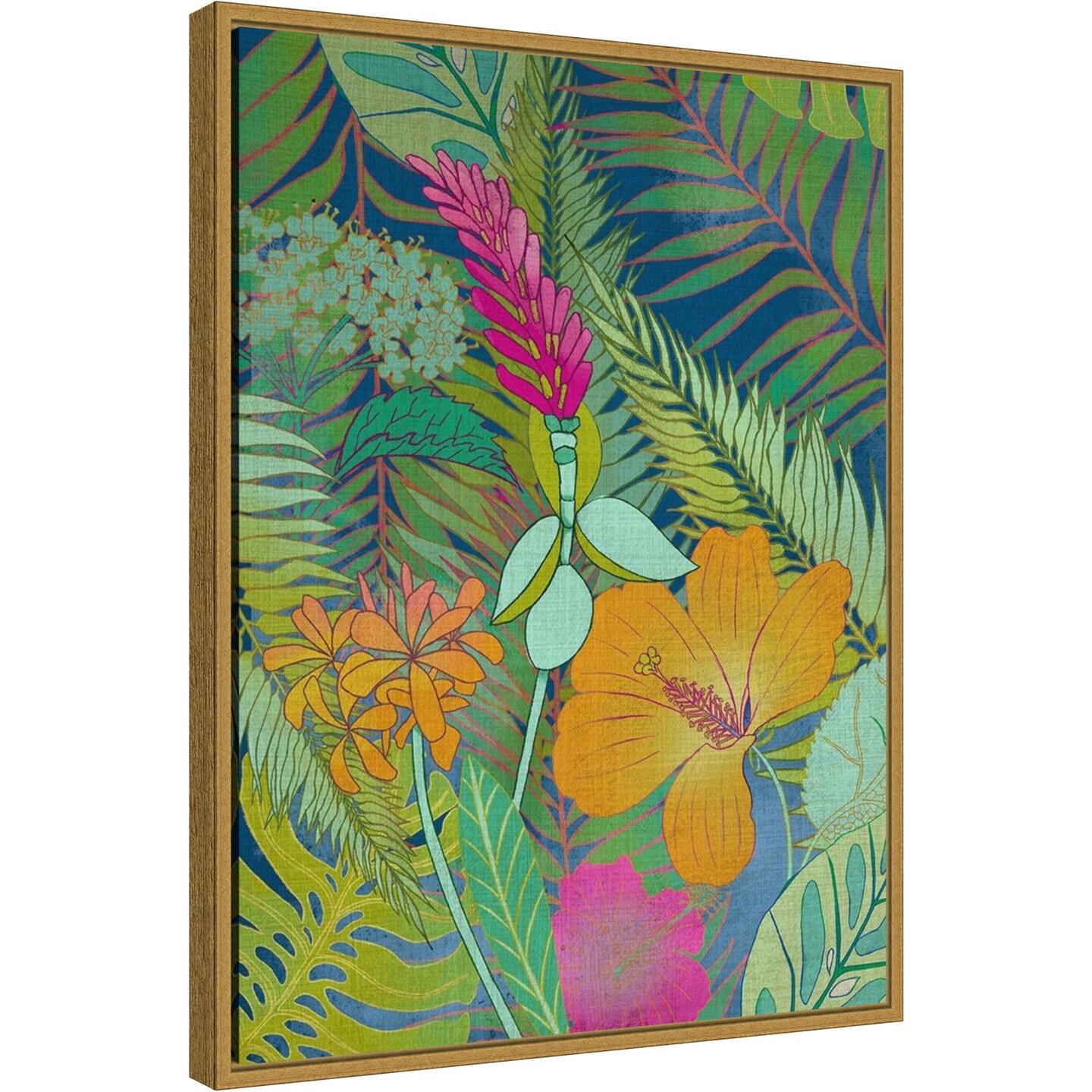 Tropical Tapestry II (Hibiscus) by Chariklia Zarris 18-in. W x 24-in. H. Canvas Wall Art Print Framed in Gold