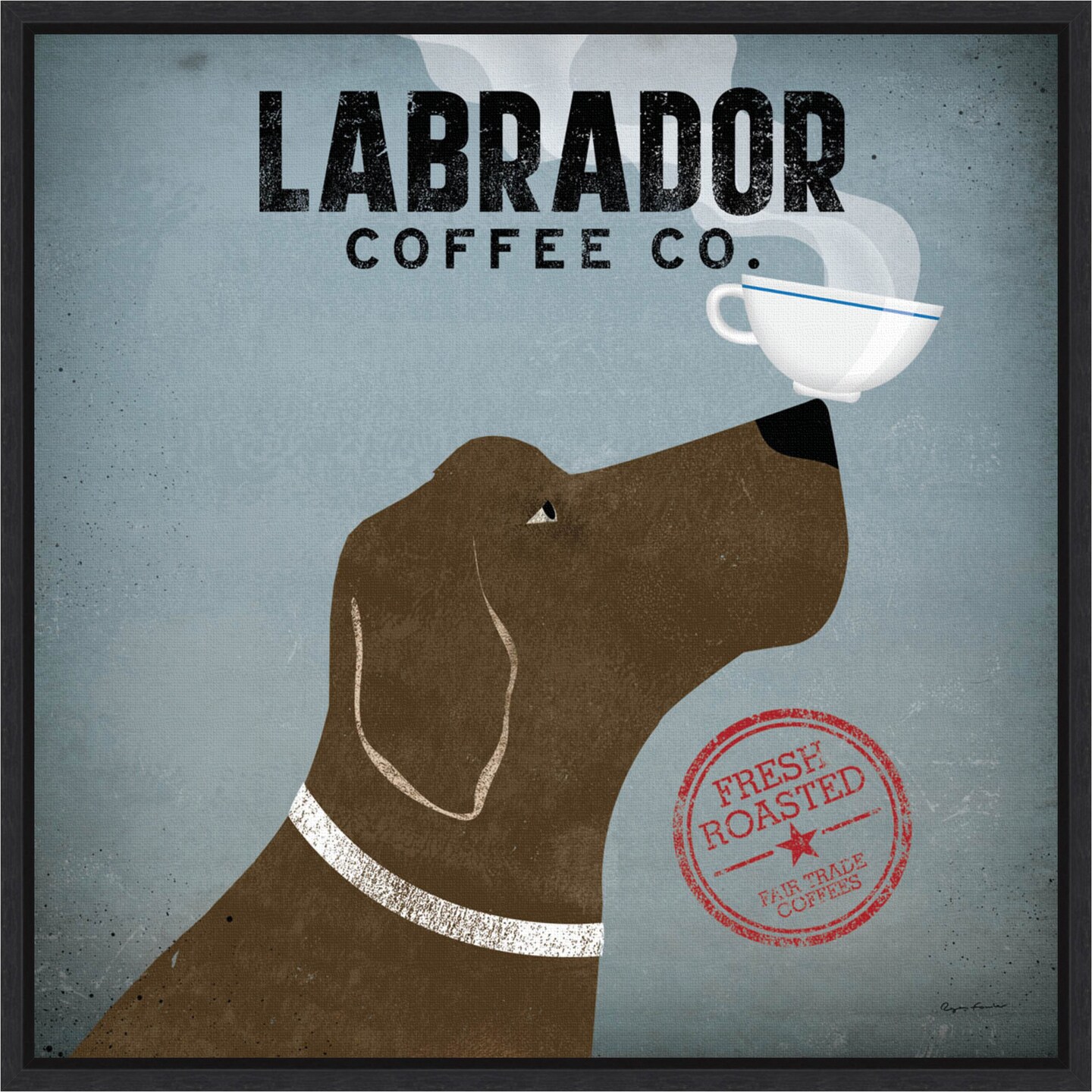 Labrador Coffee Co by Ryan Fowler 16-in. W x 16-in. H. Canvas Wall Art Print Framed in Black