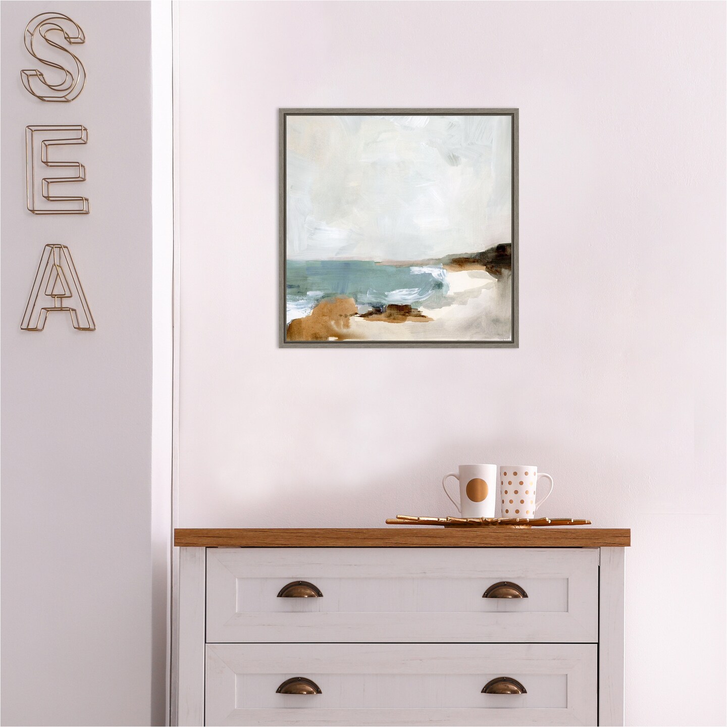 Ocean Beach Sigh II by Victoria Barnes 16-in. W x 16-in. H. Canvas Wall Art Print Framed in Grey