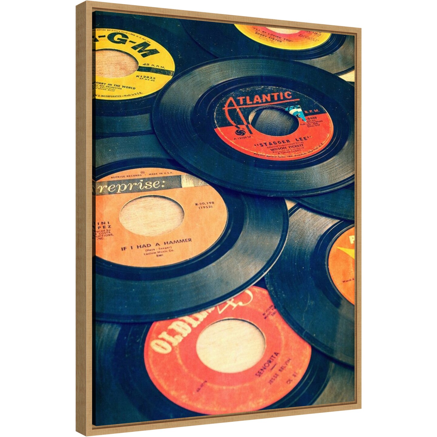 Old Records by Edward M Fielding 18-in. W x 24-in. H. Canvas Wall Art Print Framed in Natural