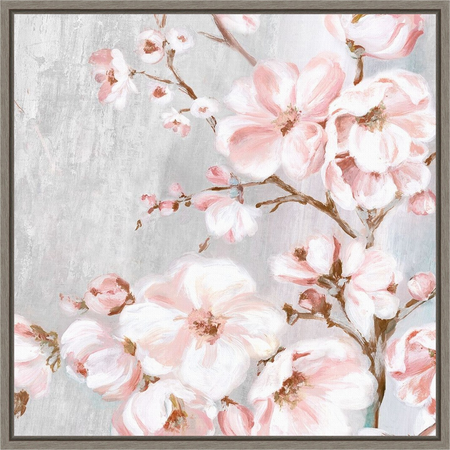 Spring Cherry Blossoms II by Eva Watts 16-in. W x 16-in. H. Canvas Wall Art Print Framed in Grey