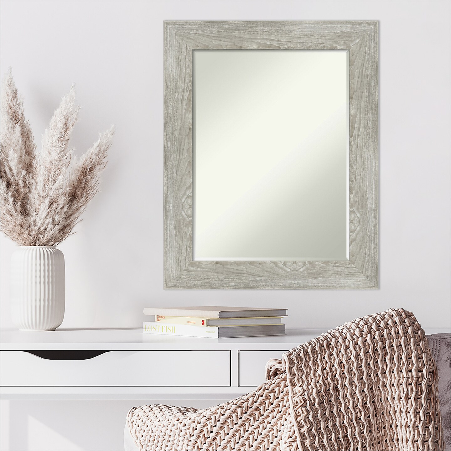 Petite Bevel Wall Mirror, Dove Greywash Frame