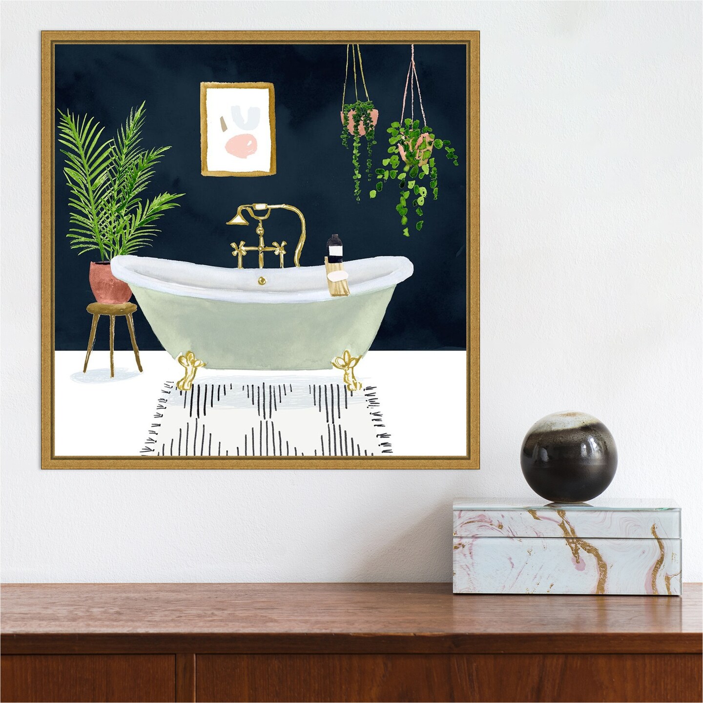 Boho Bath I by Victoria Borges 16-in. W x 16-in. H. Canvas Wall Art Print Framed in Gold