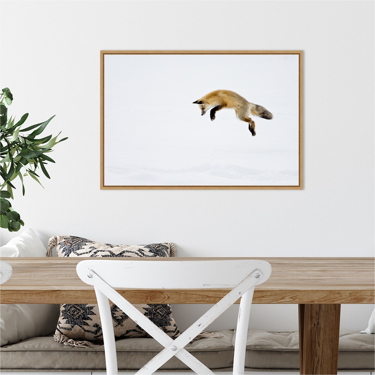 Red Fox in Snow by Deborah Winchester Danita Delimont 23-in. W x 16-in. H. Canvas Wall Art Print Framed in Natural