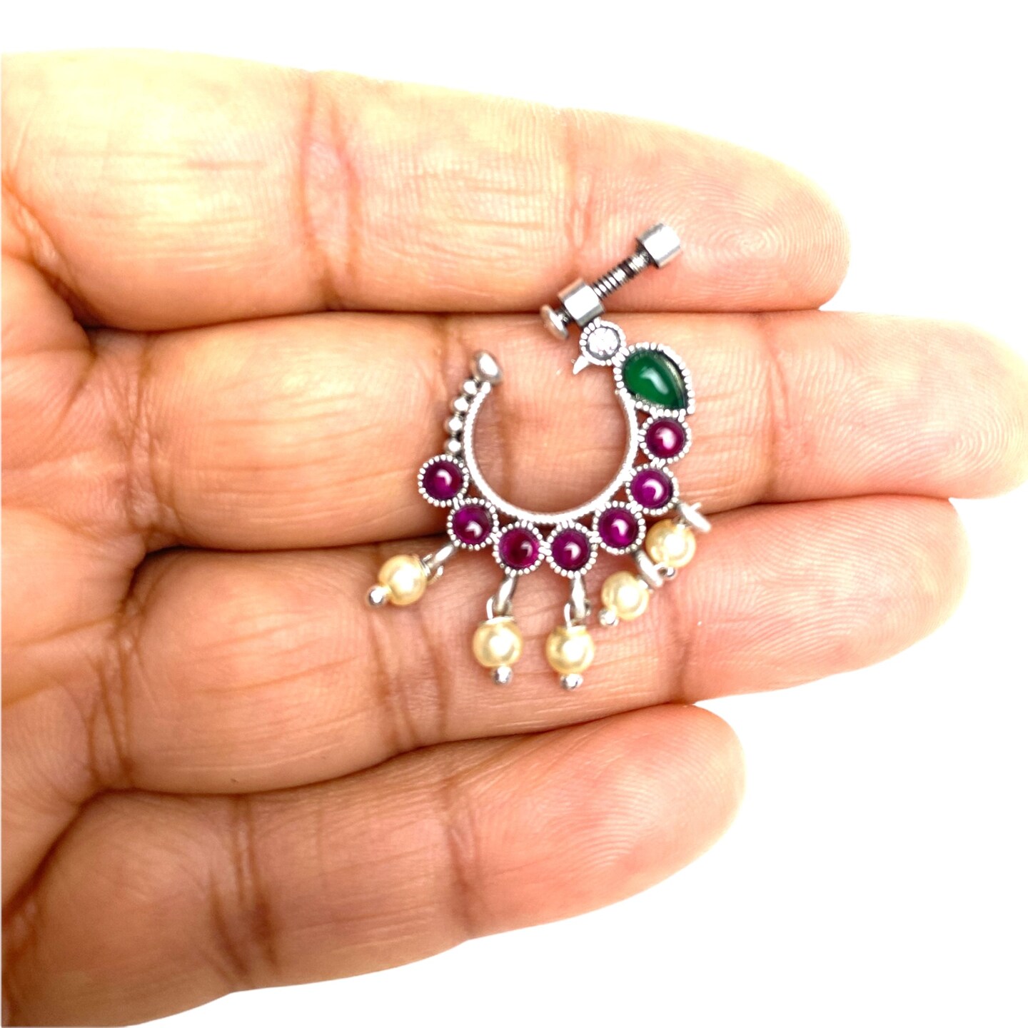 Screw Lock Nose Pin, Bird Screw Lock Nose Pin With Rhodium Plating