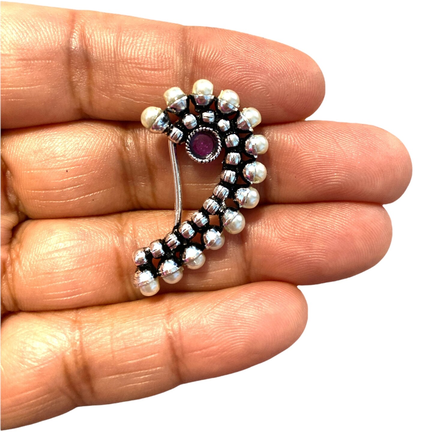 Indo Western German Silver Clip On Nath, Marathi Nath, Nose Pin, Clip