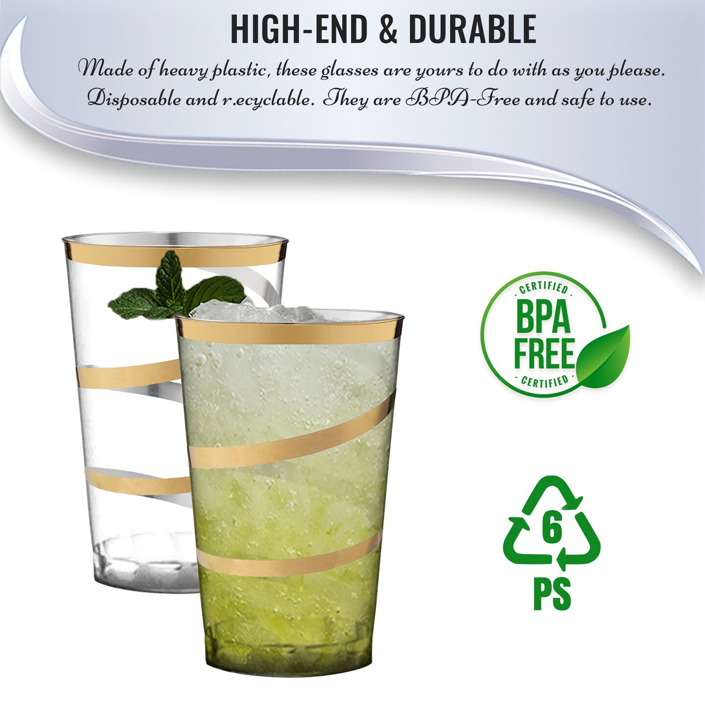Clear with Gold Swirl Round Disposable Plastic Tumblers - 12 Ounces (240 Cups)