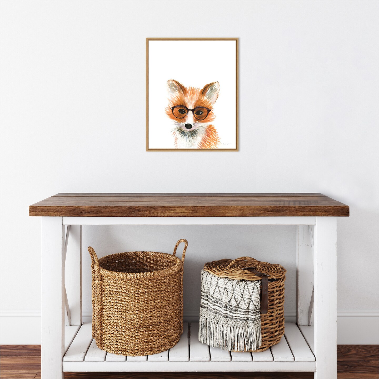 Fox in Glasses by Mercedes Lopez Charro Canvas Wall Art Print Framed