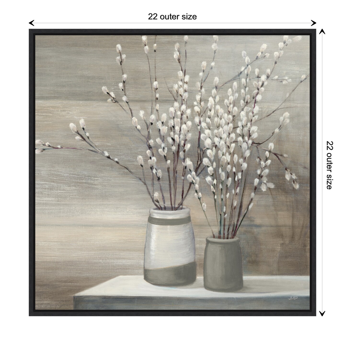 P Willow Still Life Gray Pots Crop by Julia Purinton Canvas Art Framed