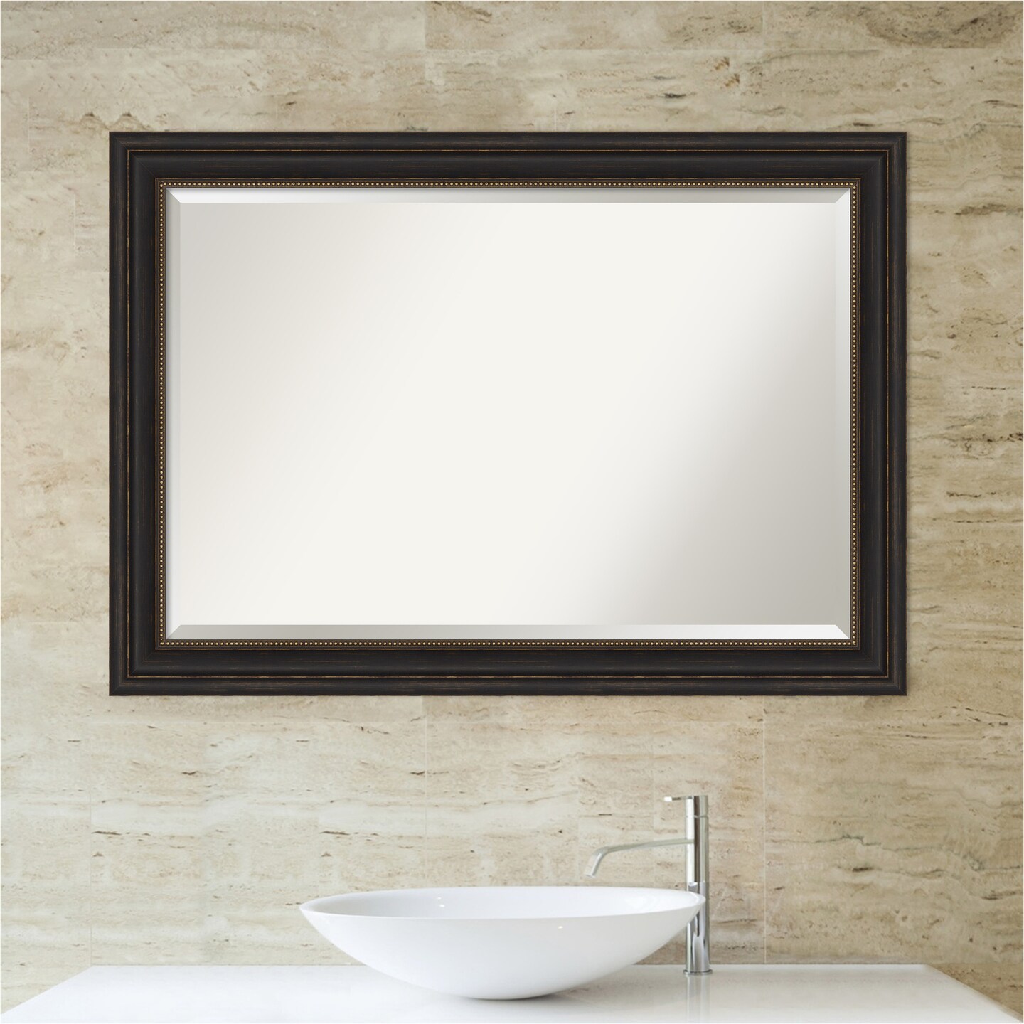 Beveled Bathroom Wall Mirror, Accent Bronze Frame