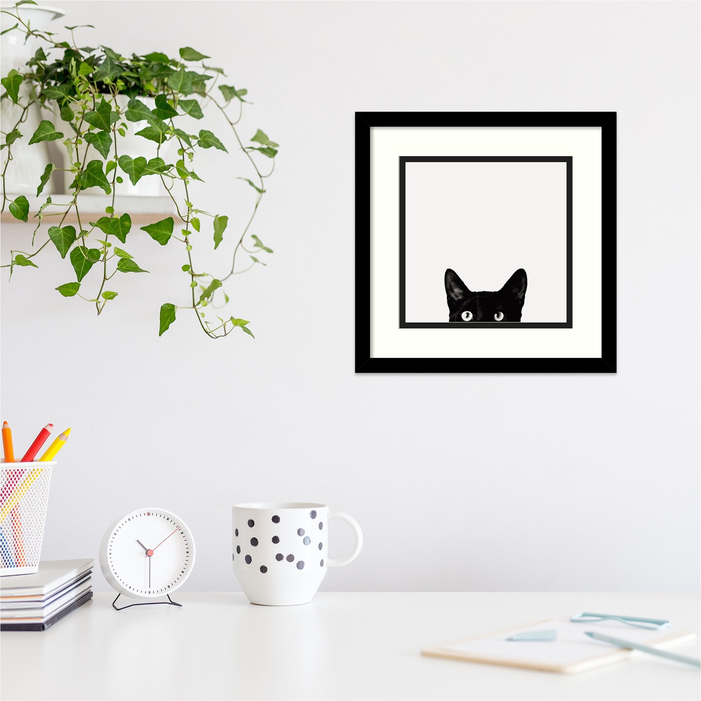 Curiosity (Cat) by Jon Bertelli Wood Framed Wall Art Print
