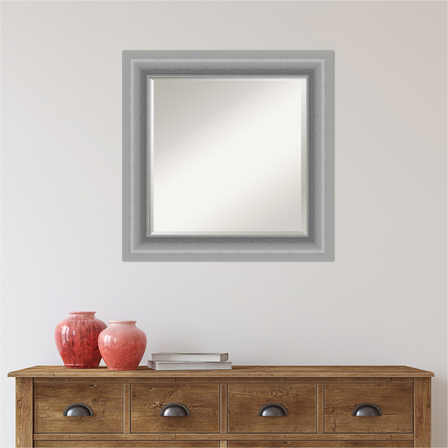 Beveled Bathroom Wall Mirror, Peak Polished Nickel Frame