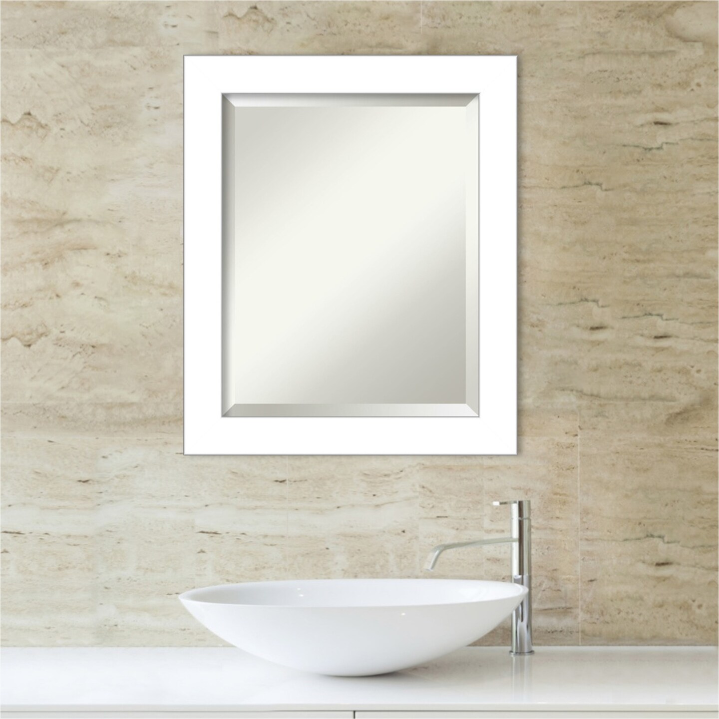 Beveled Bathroom Wall Mirror, Wedge White Frame