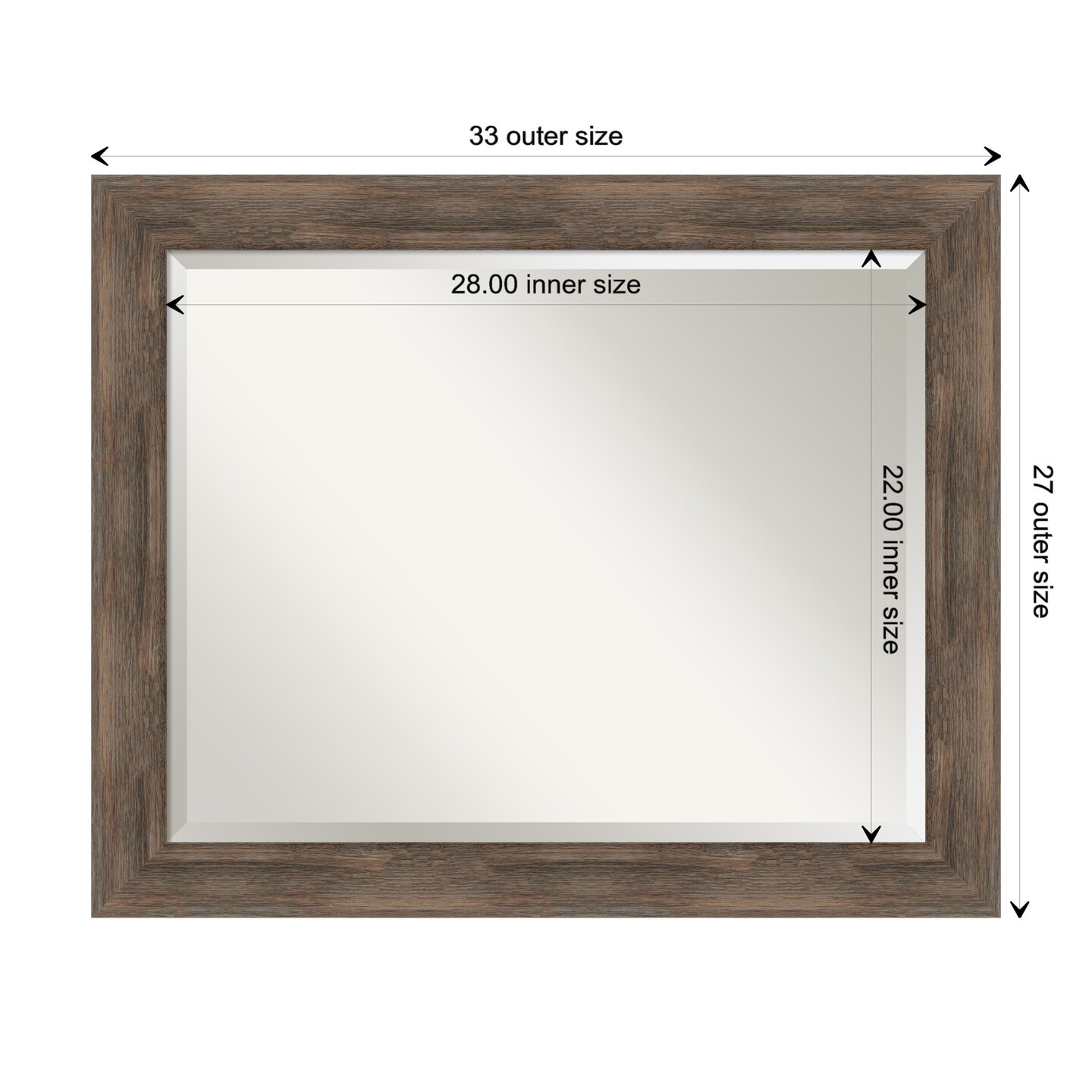 Beveled Wood Bathroom Wall Mirror, Hardwood Frame