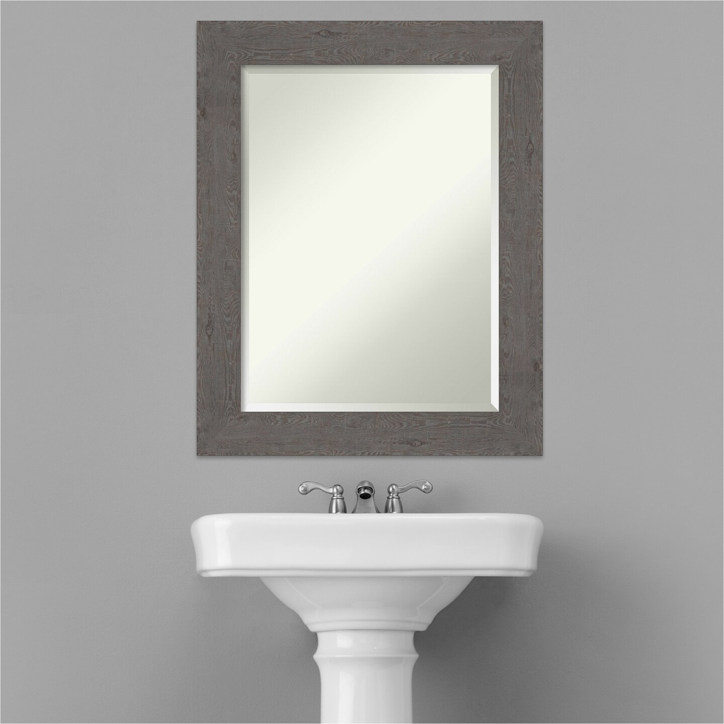 Beveled Bathroom Wall Mirror, Rustic Plank Frame