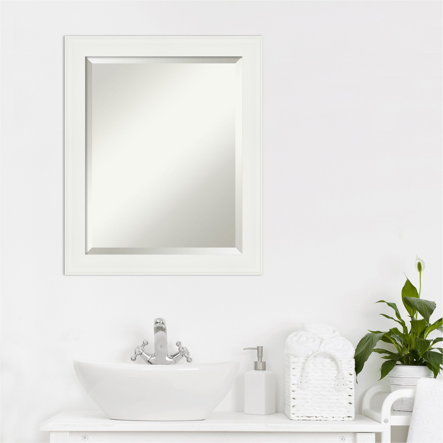 Beveled Bathroom Wall Mirror, Vanity White Narrow Frame