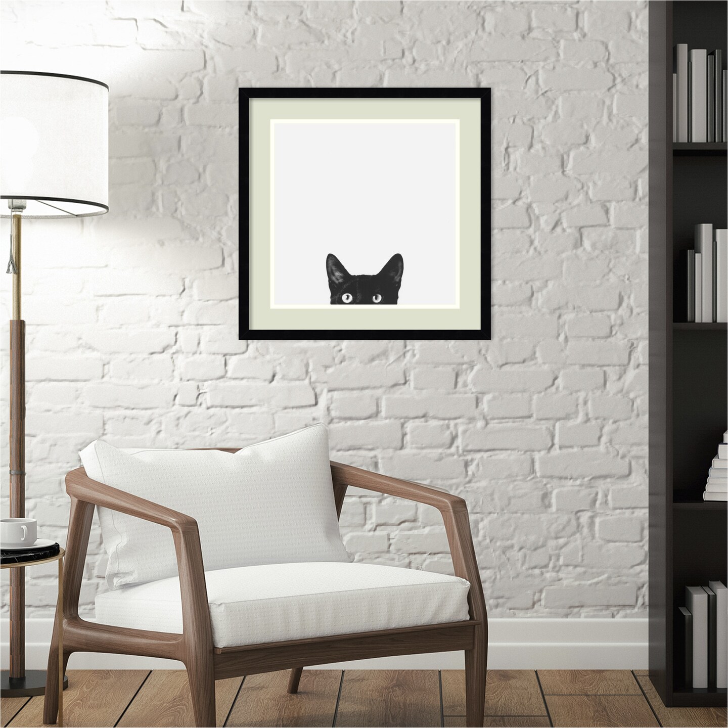 Curiosity (Cat) by Jon Bertelli Wood Framed Wall Art Print