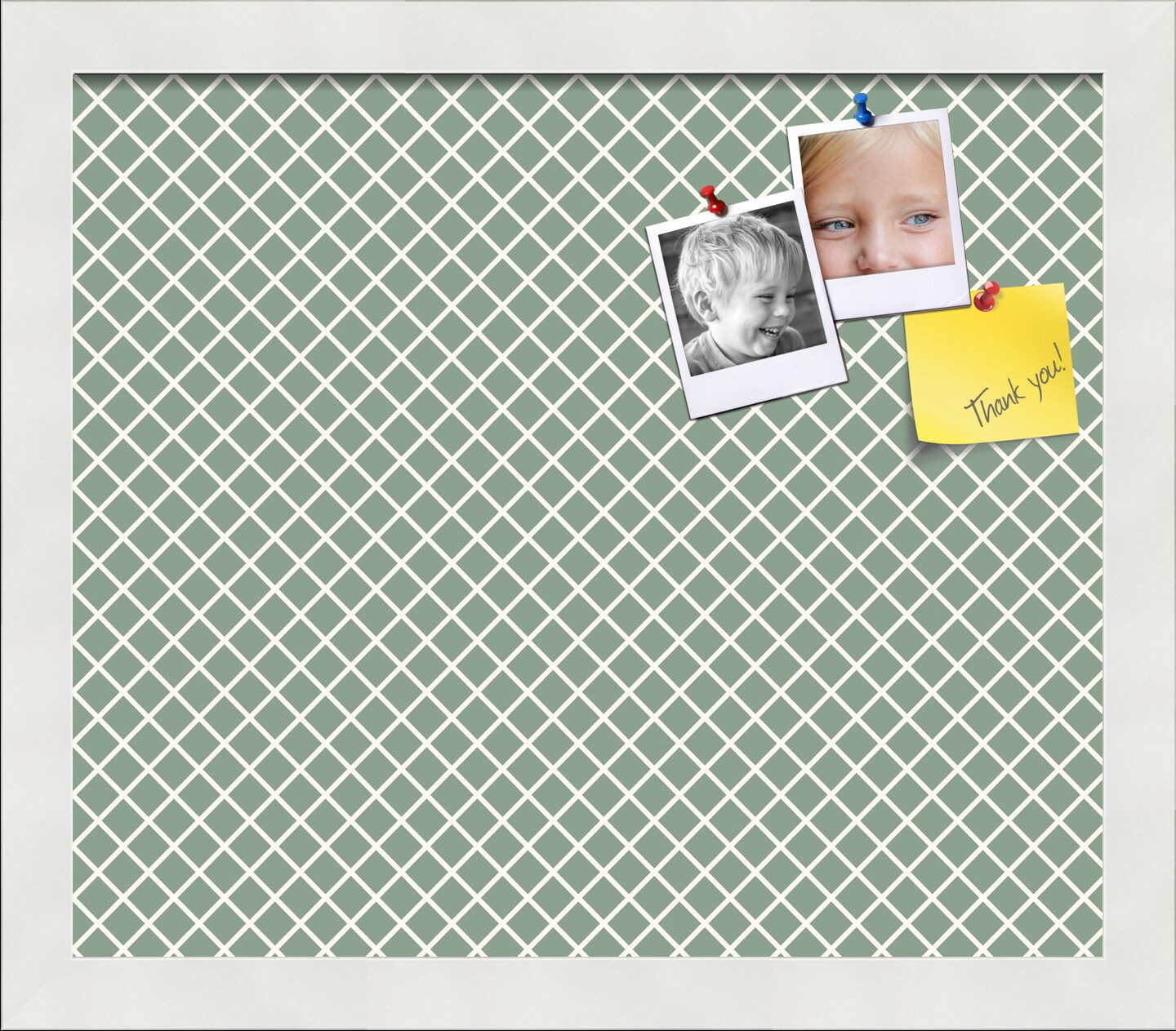 PinPix Custom Bulletin Board Nile Green Diamond Poster Board Has a Fabric Style Canvas Finish, Framed in Satin White Frame, by ArtToFrames (PinPix-380)