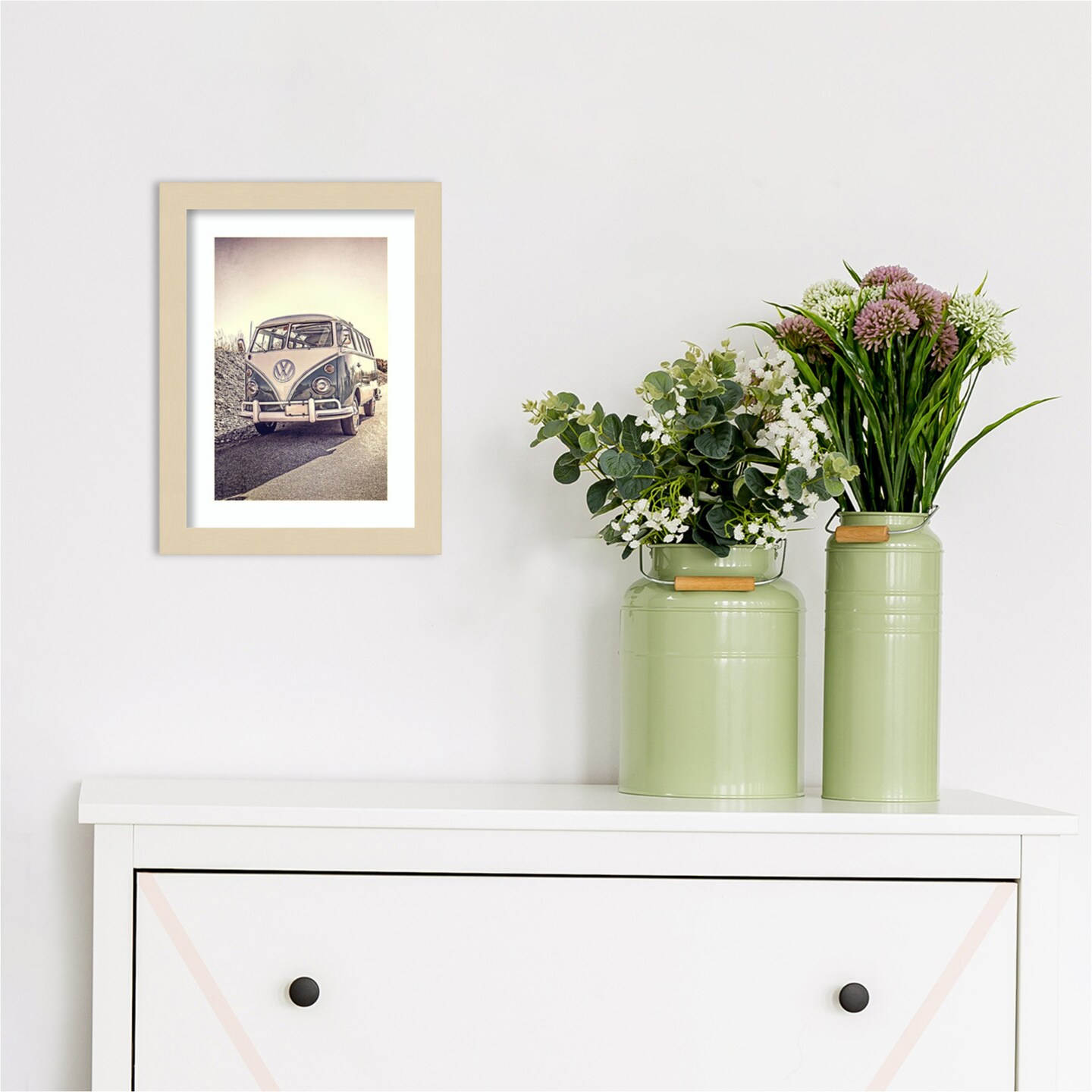 Surfers Vintage VW Bus by Edward M Fielding Wood Framed Wall Art Print