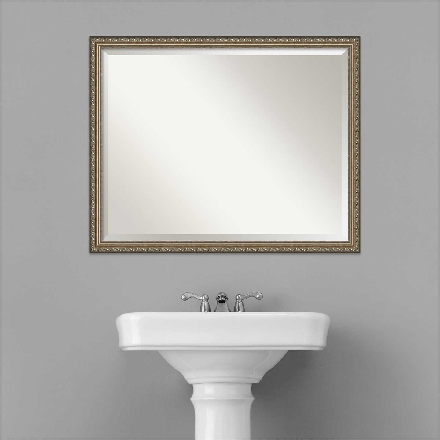 Beveled Wood Bathroom Wall Mirror, Parisian Silver Frame