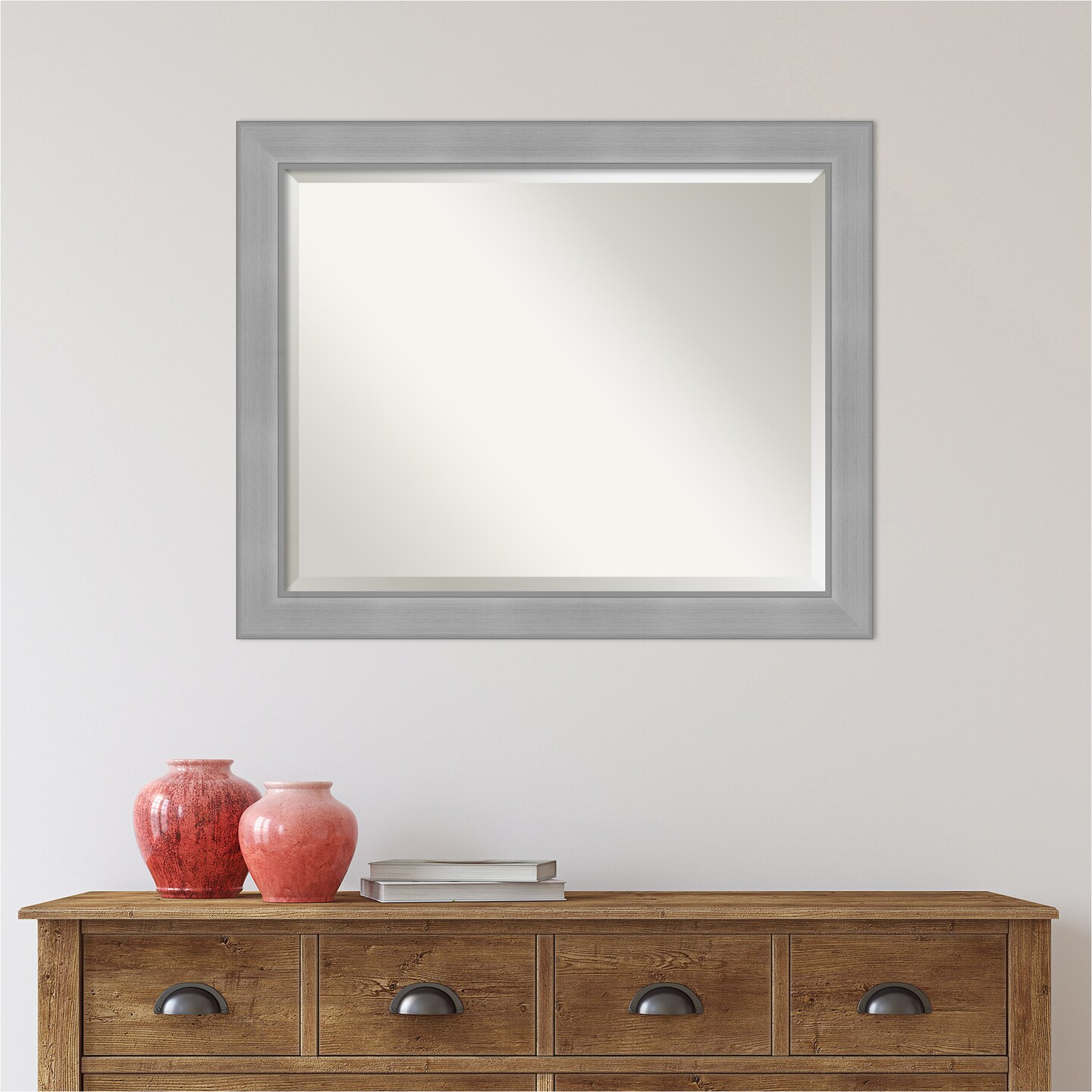 Beveled Bathroom Wall Mirror, Vista Brushed Nickel Frame