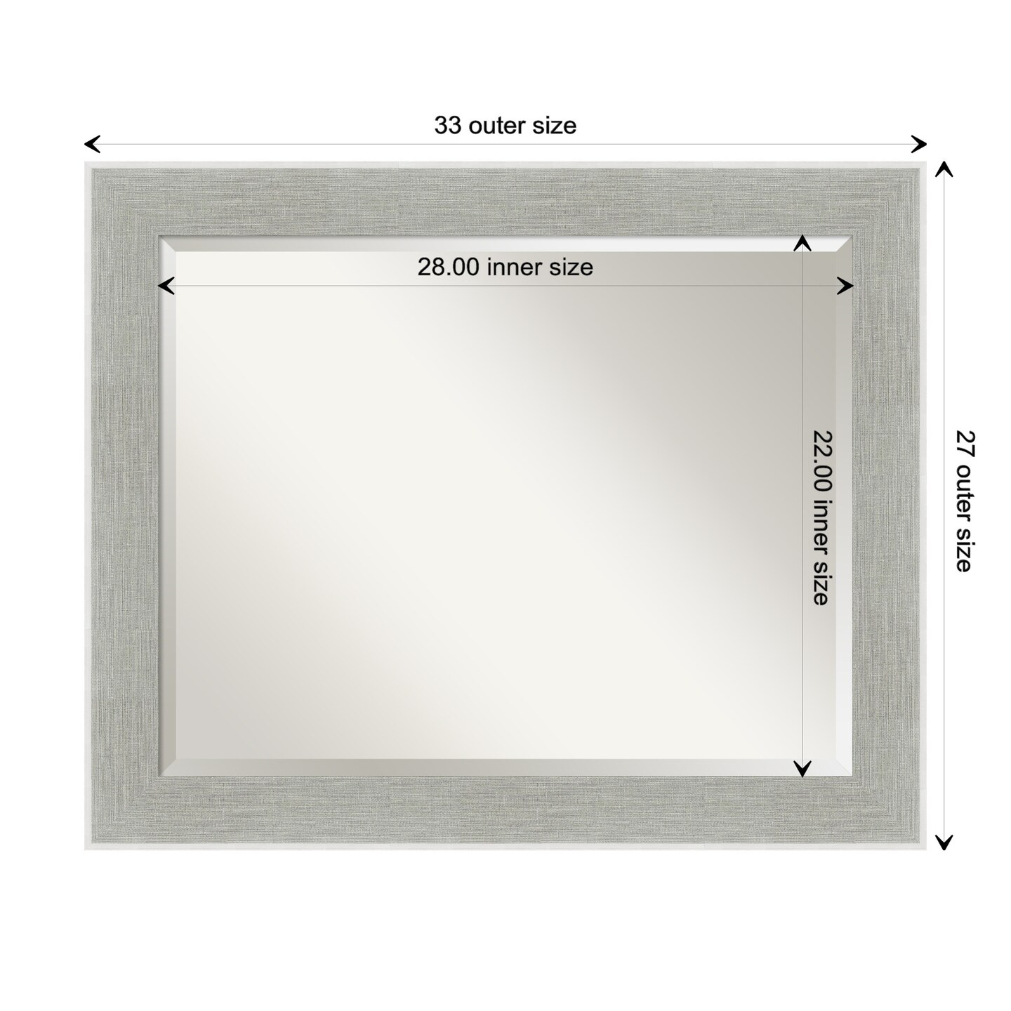 Beveled Bathroom Wall Mirror, Glam Linen Grey Frame