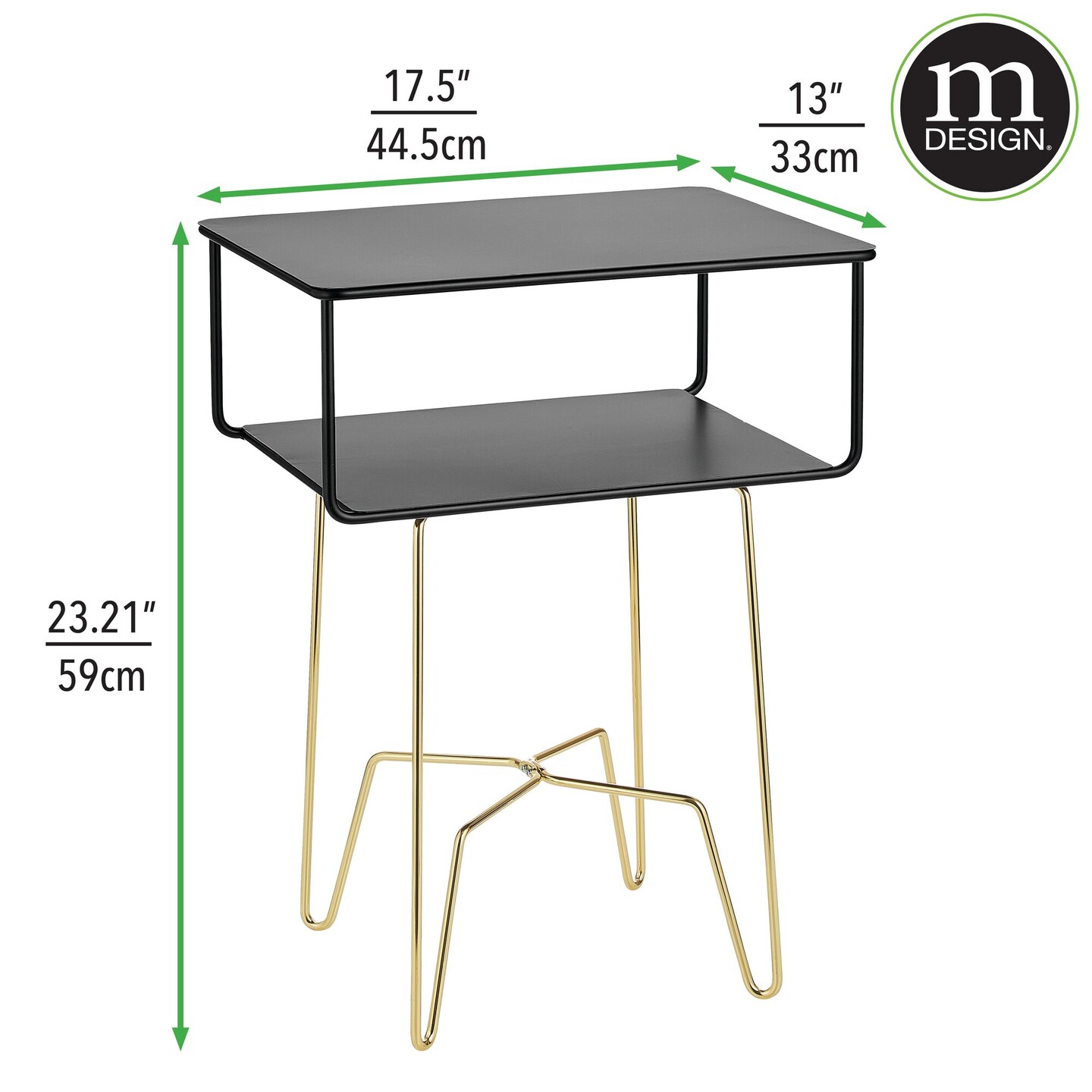 mDesign Steel Industrial Side Table w/ Storage Shelf - Matte Black/Soft Brass