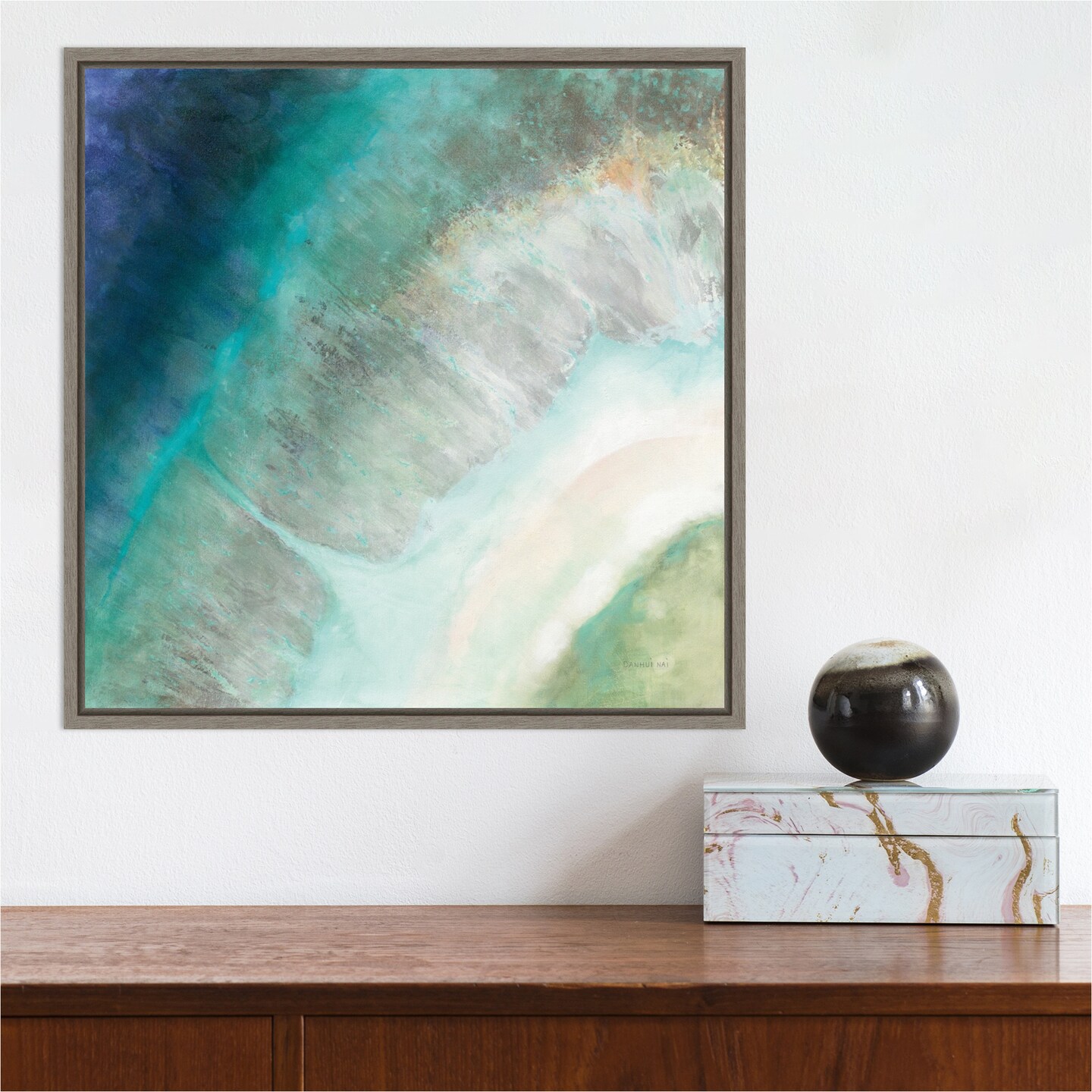 Coastal Diamond by Danhui Nai 16-in. W x 16-in. H. Canvas Wall Art Print Framed in Grey