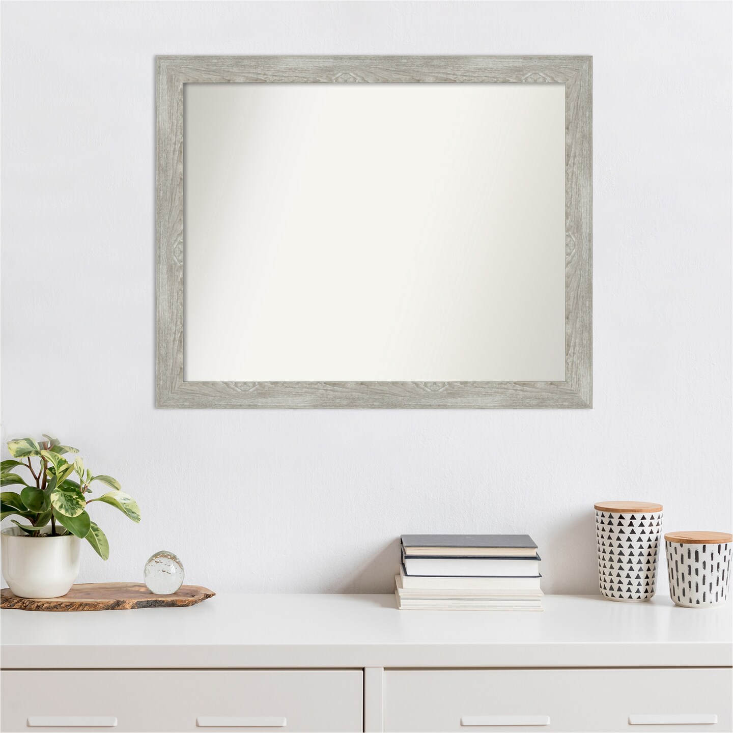 Amanti Art Non-Beveled Wall Mirror, Dove Greywash Narrow Frame