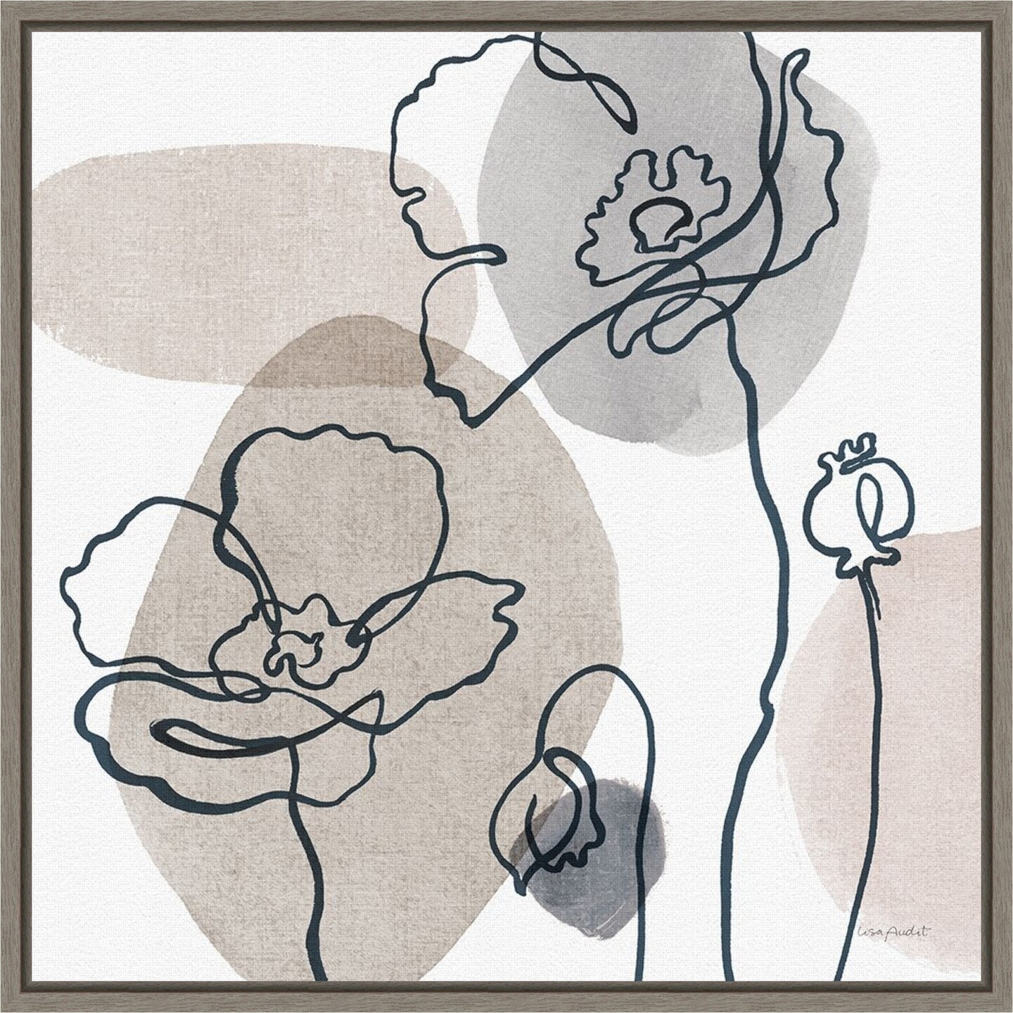 Think Neutral 03A (Floral) by Lisa Audit 16-in. W x 16-in. H. Canvas Wall Art Print Framed in Grey