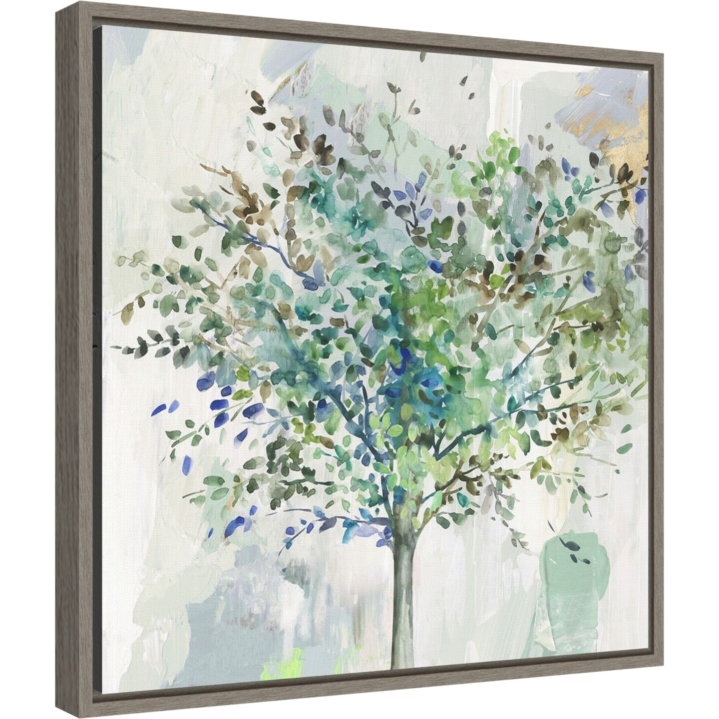 Glorious Still Moment (Green Tree) by Allison Pearce 16-in. W x 16-in. H. Canvas Wall Art Print Framed in Grey