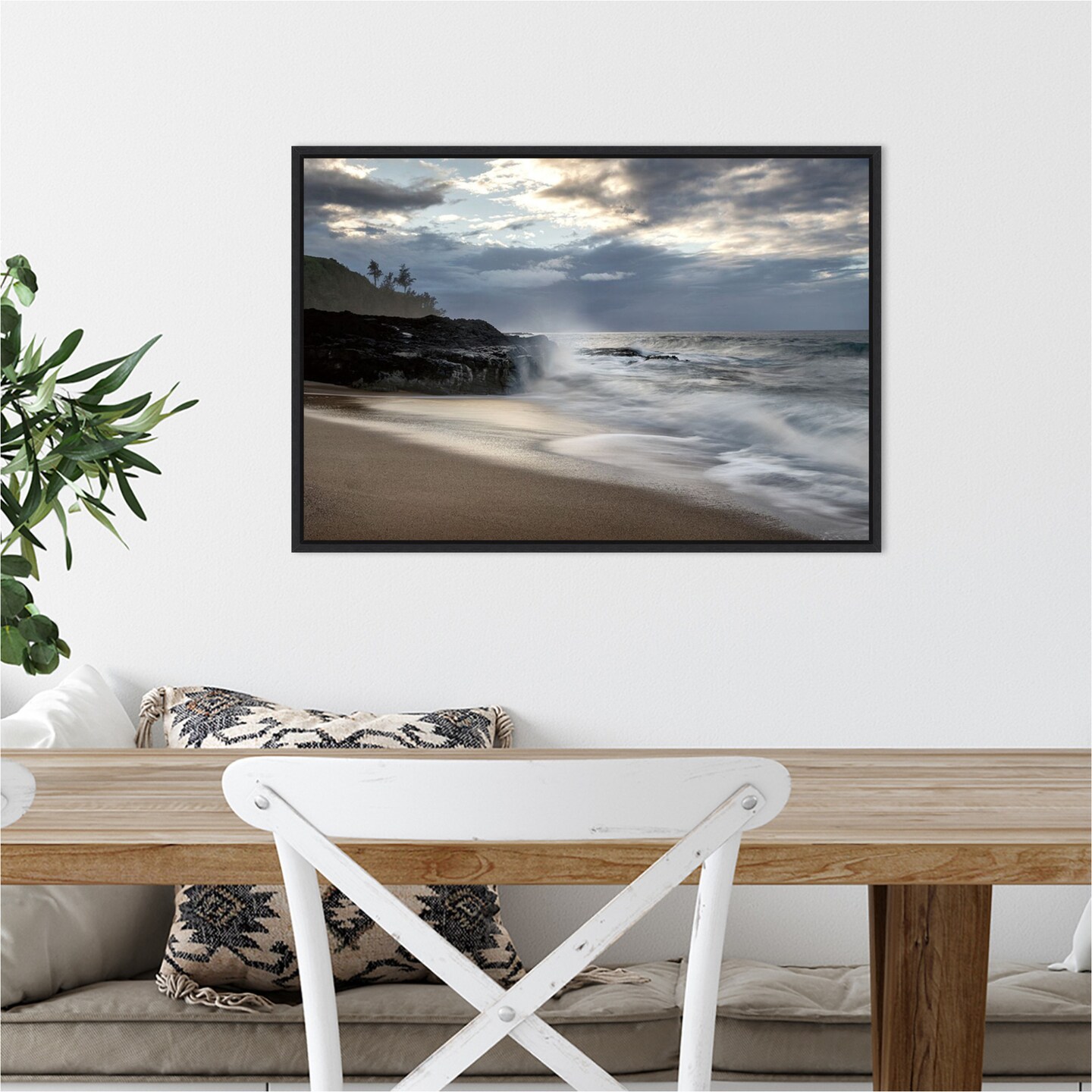 Secret Beach by D. Burt 23-in. W x 16-in. H. Canvas Wall Art Print Framed in Black