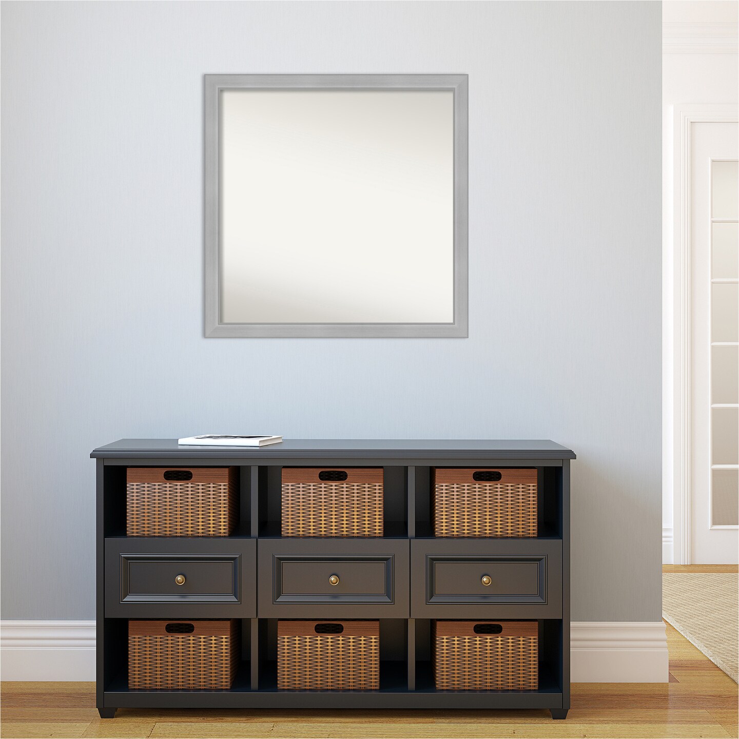 Amanti Art Non-Beveled Wall Mirror, Vista Brushed Nickel Narrow Frame