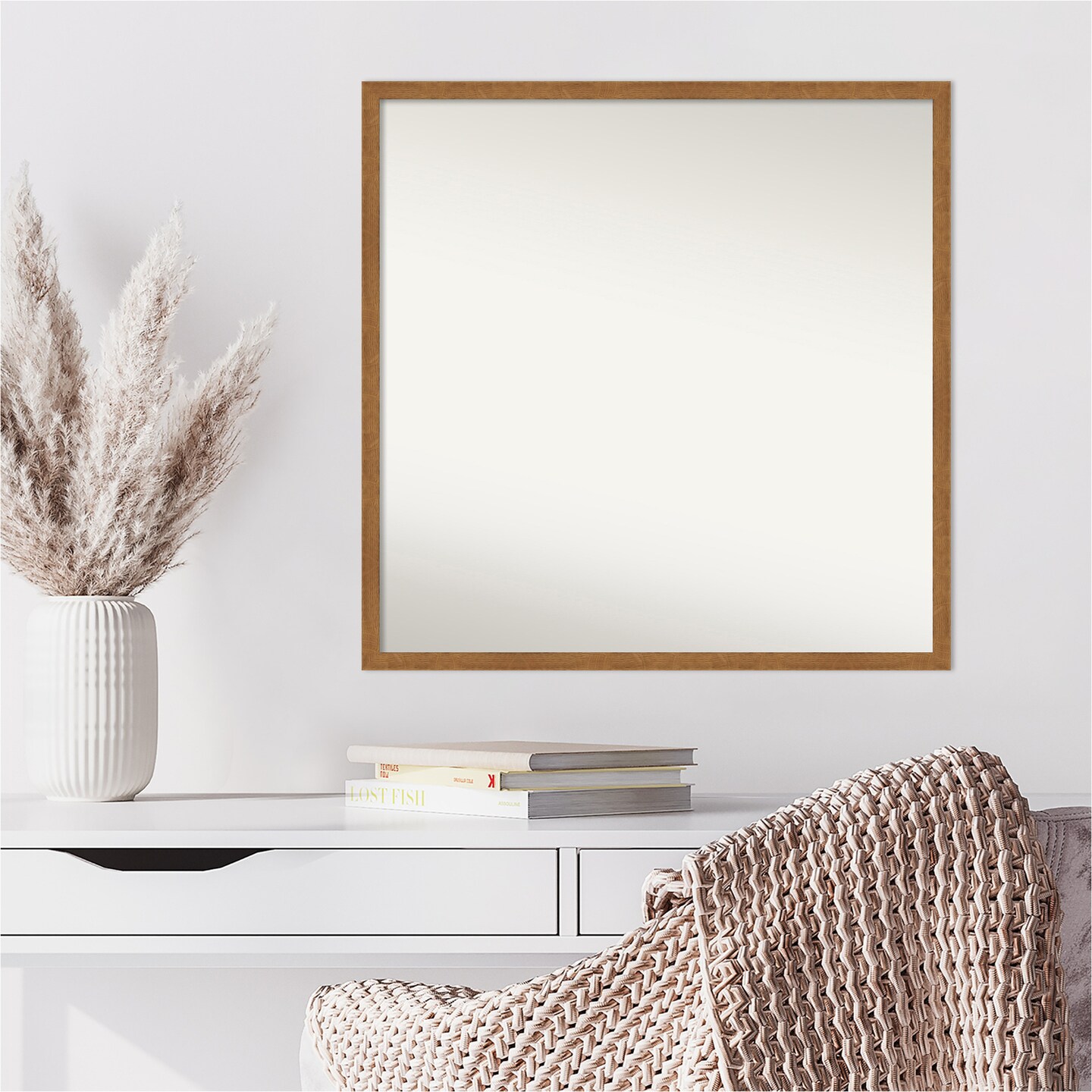 Amanti Art Non-Beveled Wood Wall Mirror, Carlisle Blonde Narrow Frame