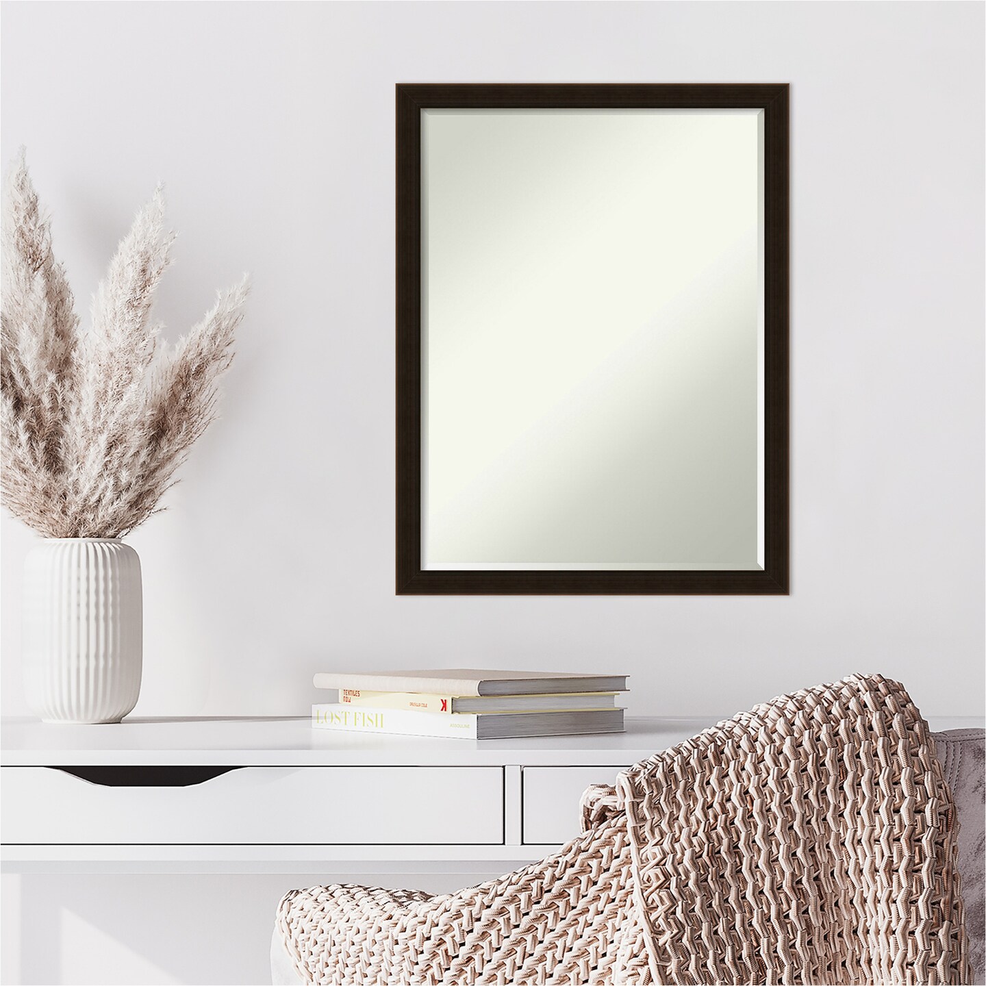 Petite Bevel Wood Wall Mirror, Espresso Brown Frame