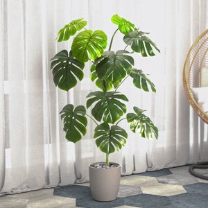 Artificial Monstera Plant with Pot, Artificial Plants for Home Decor Indoor, Faux Plants, Fake Plant Decor, Large Fake Plant, Artificial Plants Indoor, Tall Plants for Living Room Decor - 4 Feet