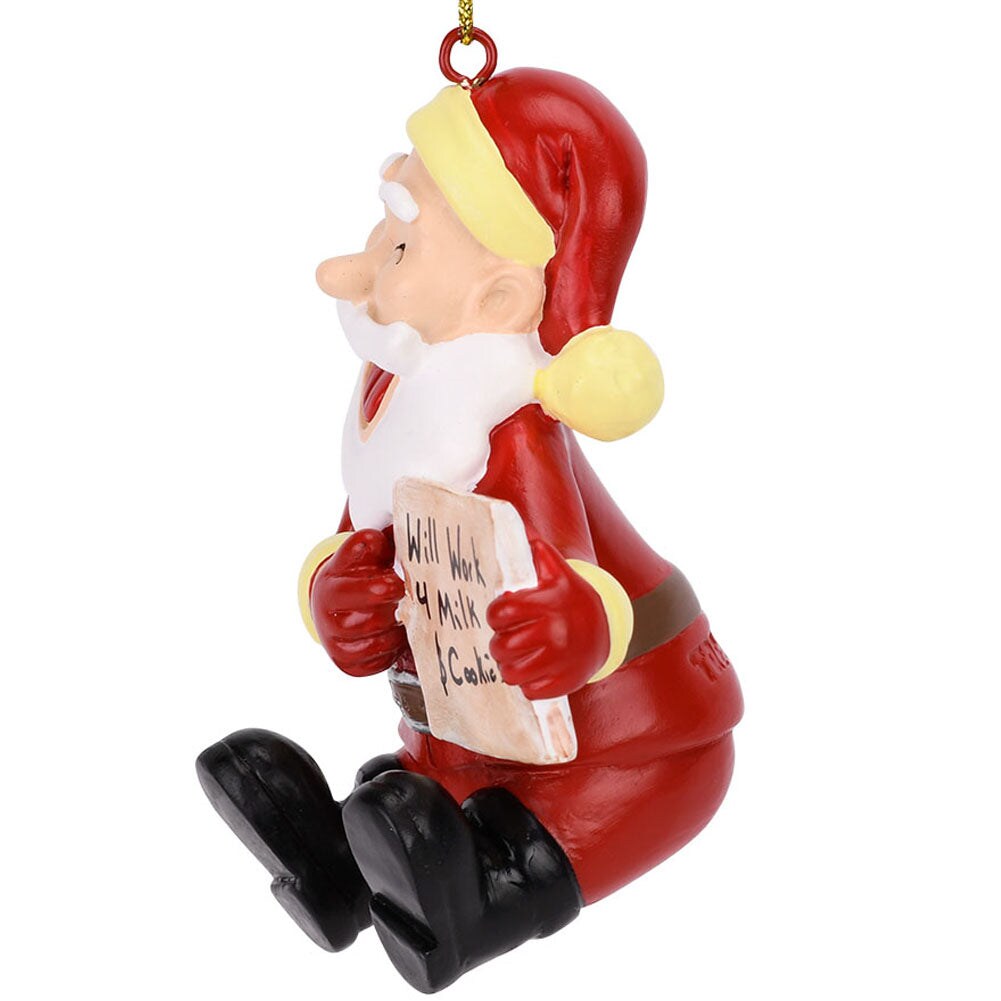 Tree Buddees Will Work for Milk and Cookies Funny Santa Christmas Ornament