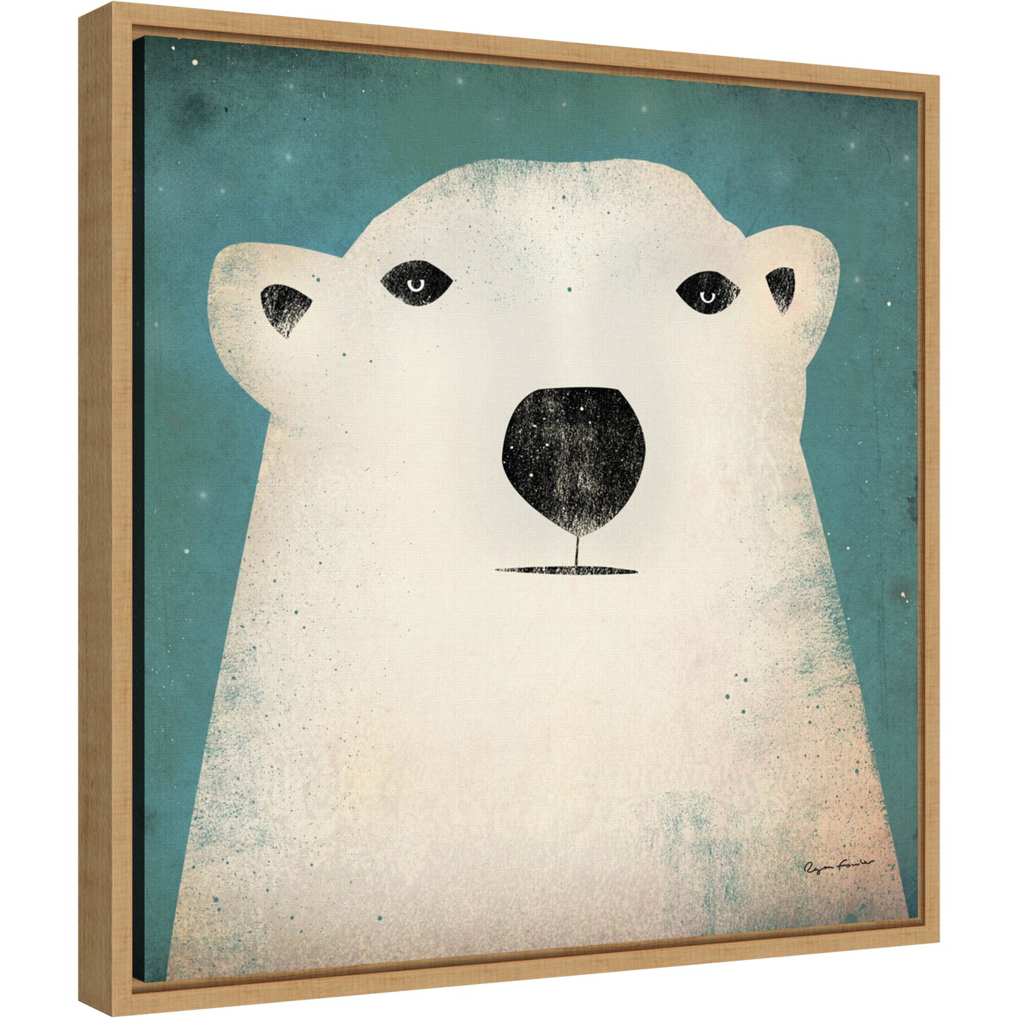 Polar Bear by Ryan Fowler 16-in. W x 16-in. H. Canvas Wall Art Print Framed in Natural