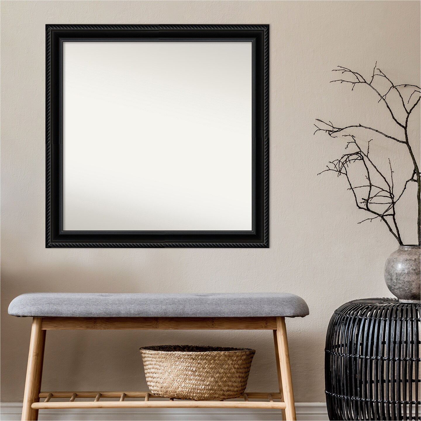 Amanti Art Non-Beveled Wall Mirror, Corded Black Frame