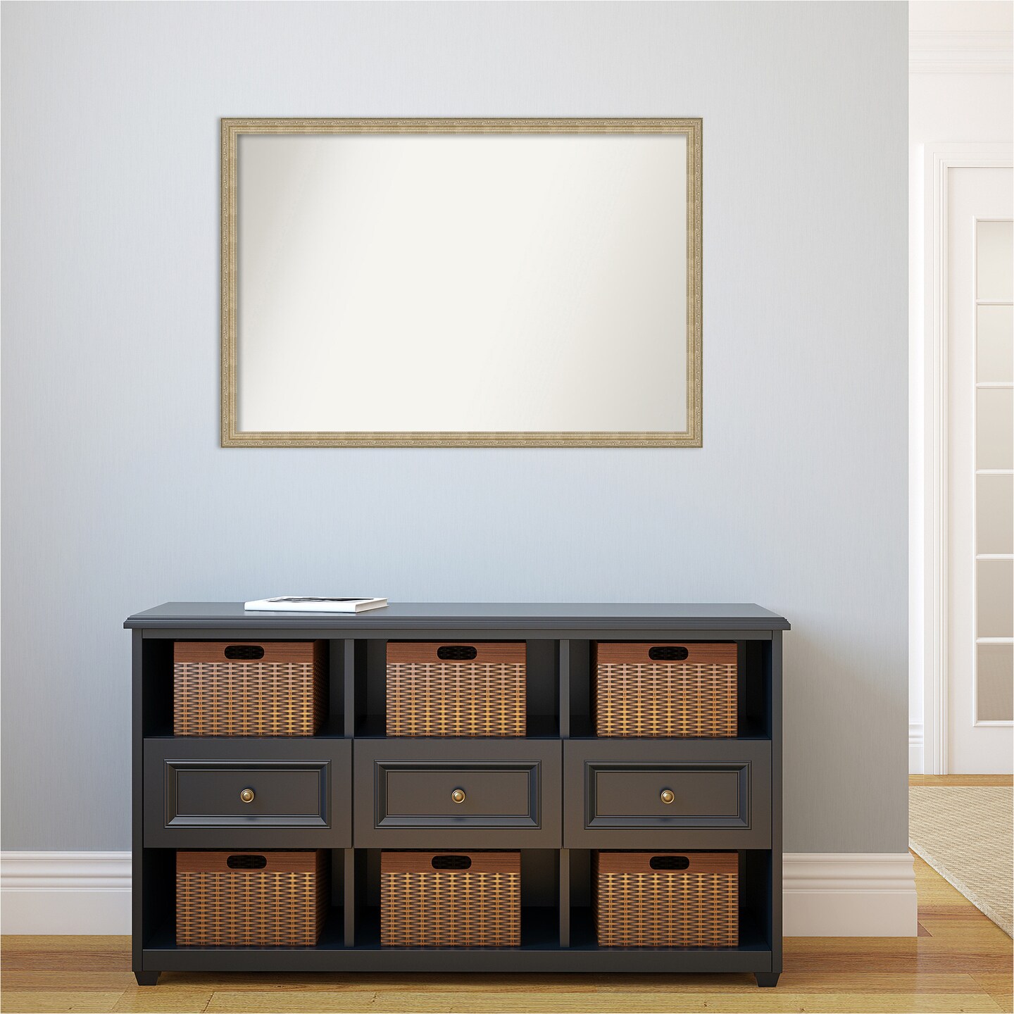 Amanti Art Non-Beveled Wall Mirror, Paris Champagne Frame