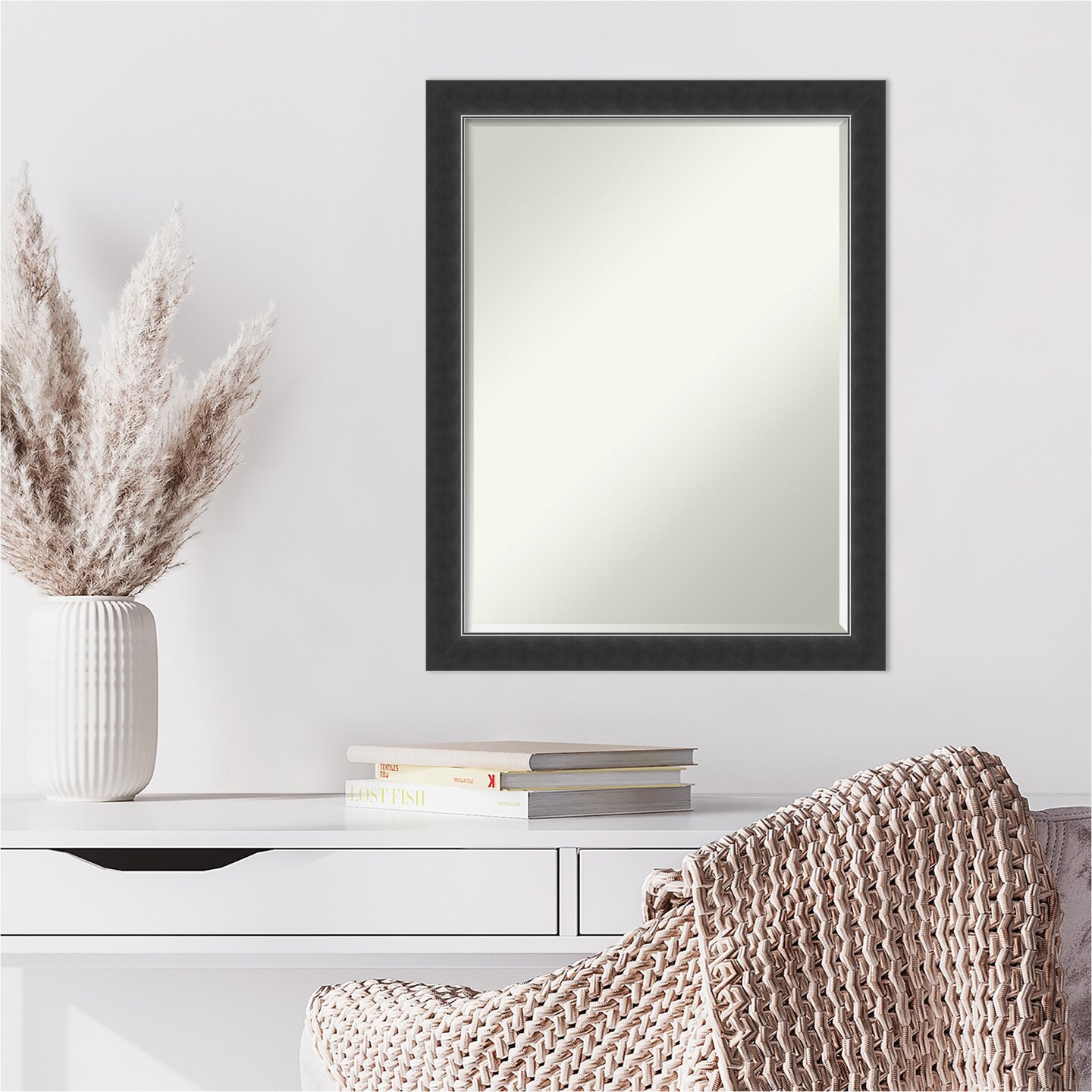 Petite Bevel Wood Wall Mirror, Corvino Narrow Black Frame