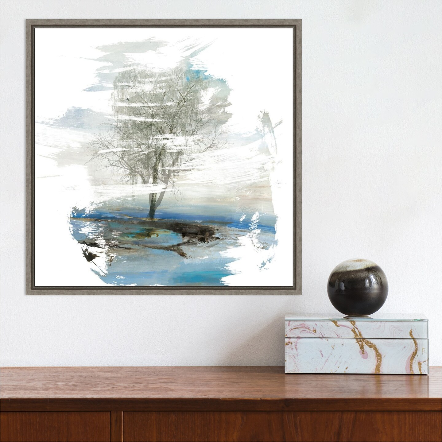 Moonlight Kingdom (Tree) by PI Gallerie 16-in. W x 16-in. H. Canvas Wall Art Print Framed in Grey