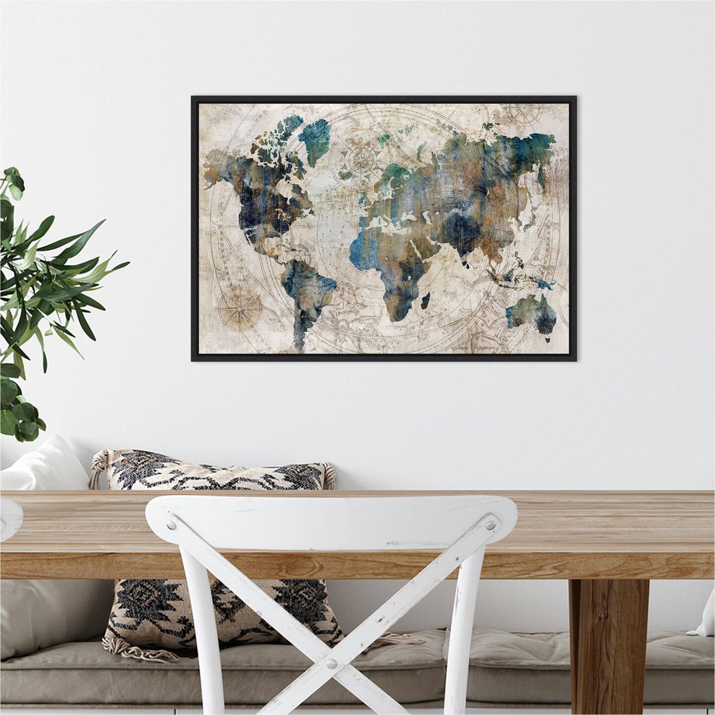 Celestial World Map (Blue) by Isabelle Z 23-in. W x 16-in. H. Canvas Wall Art Print Framed in Black
