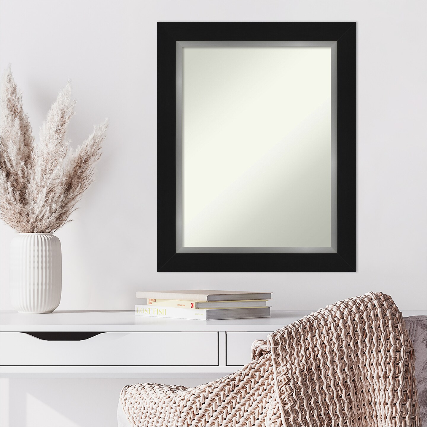 Amanti Art Non-Beveled Wall Mirror, Eva Black Silver Frame