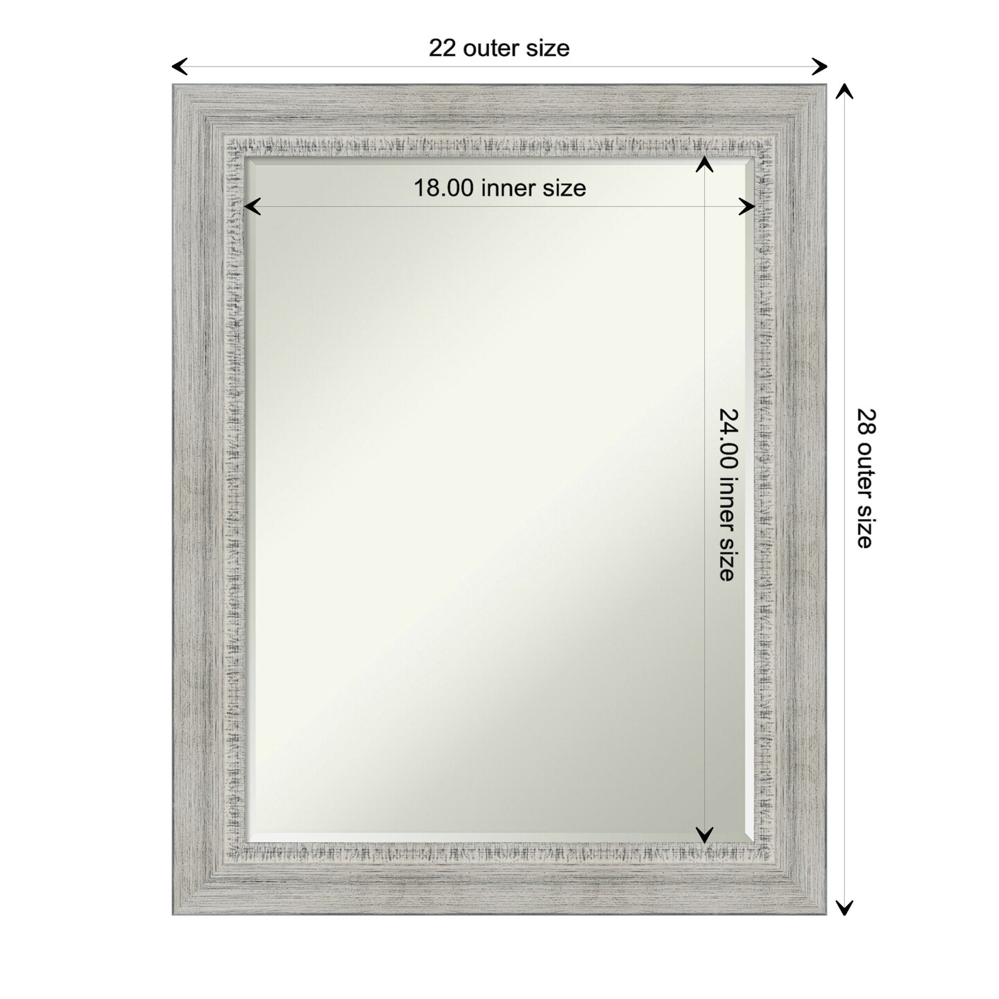Petite Bevel Wood Wall Mirror, Rustic White Wash Frame